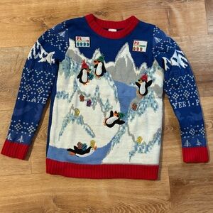 COZYCORE WINTER unisex child Sweater Penguin Blue sequin sz 8  **2 for 20*